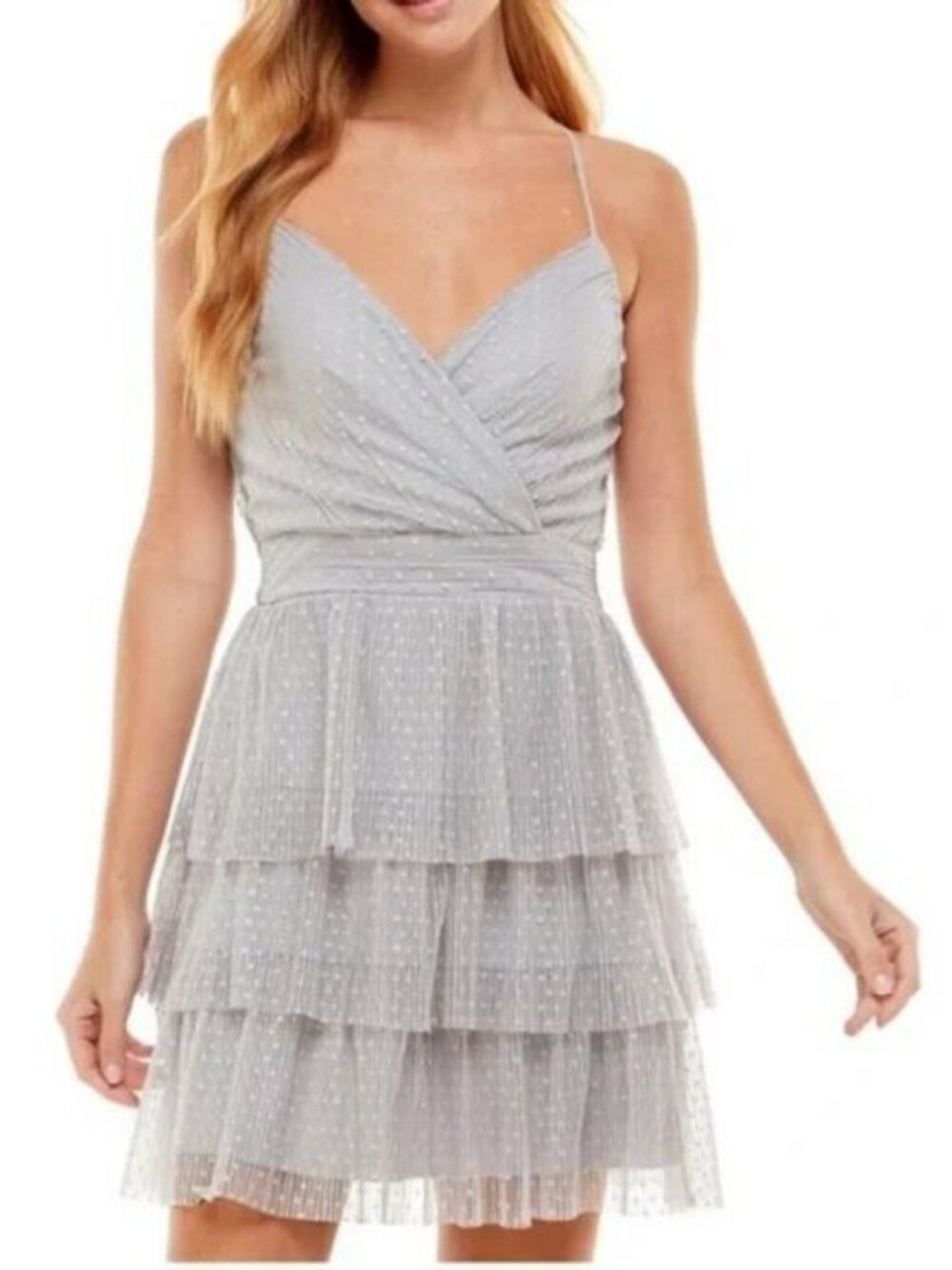 City Studios Juniors women's Silver Glitter Tiered Fit & Flare Dress.Size 1